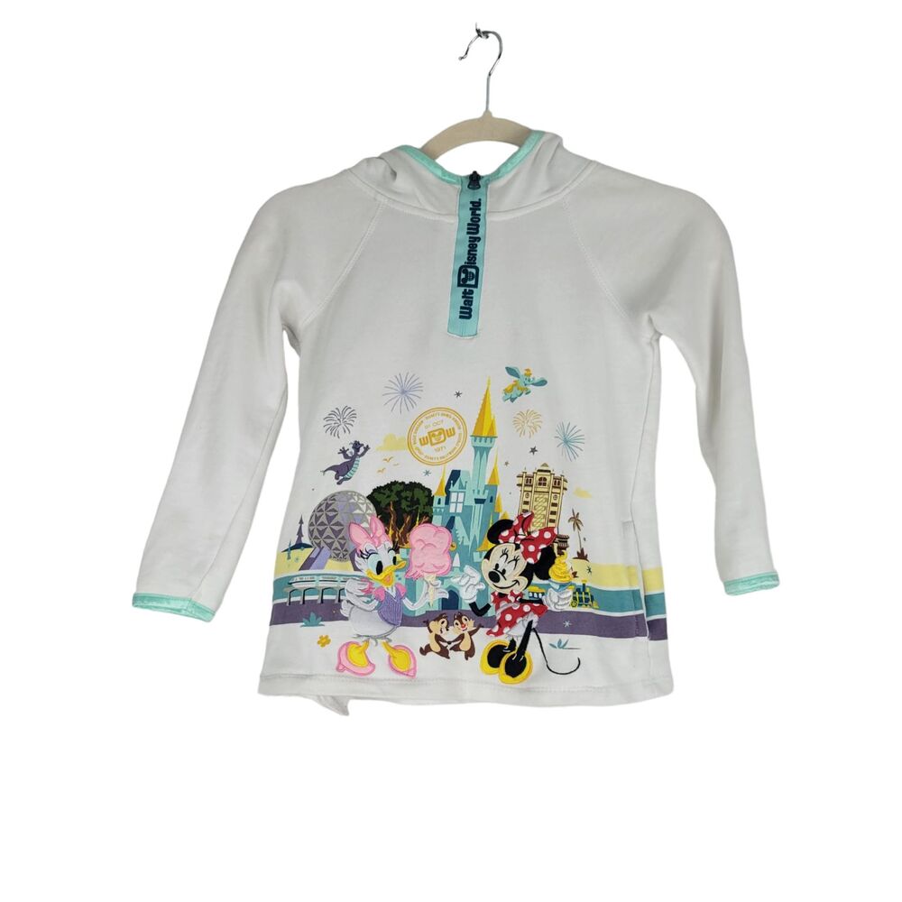 90’s Disney Parks Embroidered Minnie & Daisy Hoodie 1/4 Zip Sweatshirt Girls S